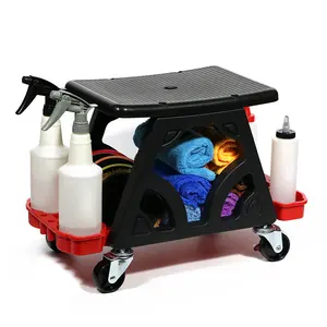 Auto Detailing Rolling Stool Creeper Dolly Car Wash Seat with Tools Organizer and Extra Storage Trays for Car Wash