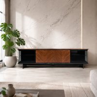 Meuble TV moderne en bois avec panneaux en forme de L, design LED, 4 portes, pieds métalliques, compatible avec les téléviseurs de 65 pouces et plus, pour salon