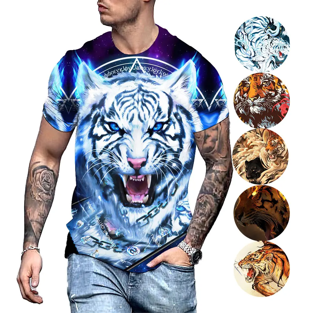 Men Fashion Summer Trendy Direct Wholesale Tiger Popular Pattern Custom Graphics 3d Print Tshirt For Men Tee