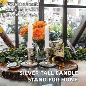Silver <b>Candlestick</b> Holder Set for Wedding Home Decoration Durable Metal Candle Holders with <b>White</b> Candles and Flowers Background - Product Image 2