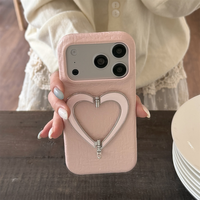 Coque de téléphone Sweet Simple à bulles froissées pour iPhone 18 Pro Max 17 16 15 14, avec support pliable en forme de cœur, protection intégrale