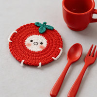 Sous-verres et sets de table isolants en tissu, faits main au crochet, style bohème, forme irrégulière, motifs animaux et fruits mignons, en laine tricotée, anti-dérapants