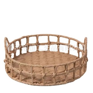 Handmade Woven <b>Storage</b> <b>Basket</b> Round Natural Rattan Desktop Fruit Bread Tea Tray Organizer Household Decorative Container - Product Image 4