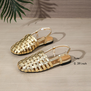 Sandalias Planas de Verano para Mujer, Estilo Romano, con Correa de Cuero PU Sólido, Tejidas, Punta Cerrada, con Hebilla en el Tobillo, para la Playa - Product Image 6