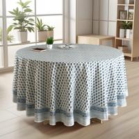Nappe de table imprimée 100% coton, motif floral bleu luxueux, nappe ronde personnalisée pour restaurant, hôtel, mariage et usage domestique