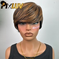 Penjual Grosir Wig Rambut Manusia Bob Pendek, Wig Rambut Manusia Pixie Cut untuk Wanita Kulit Hitam, Wig Pixie Cut Berwarna Highlight, Rambut Asli