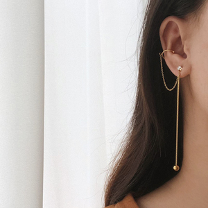 Boucles d'oreilles pendantes à chaîne en acier inoxydable plaqué or 18 carats, anti-ternissement, avec zircon délicat pour femme - Product Image 6