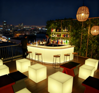 Table Basse Moderne COOLQING, Tabouret Cube avec Éclairage LED RGB à Changement de Couleur pour Cuisine, Salle à Manger, Bar - Résistant à l'Eau