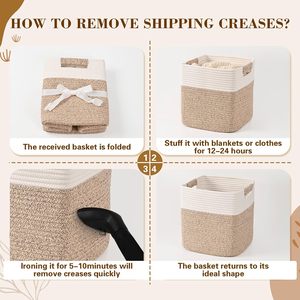 <span class=keywords><strong>Cestas</strong></span> de Almacenamiento Cúbicas Hechas a Mano, Paquete de 3, <span class=keywords><strong>Cestas</strong></span> Tejidas de Cuerda de Algodón de 13 Pulgadas para Sala de Estar con Asas - Product Image 6