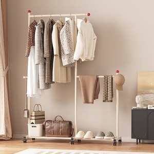 Clothing Organizer Floor-standing <b>Clothes</b> <b>Rack</b> Double-layer Mobile Storage <b>Rack</b> For Bedroom With Hat And Underwear Holder - Product Image 2