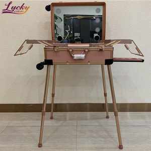 Custodia professionale per il trucco in oro rosa con custodia per treno a LED con supporto per luci portatili per la stazione di cosmetici alla moda - Product Image 1