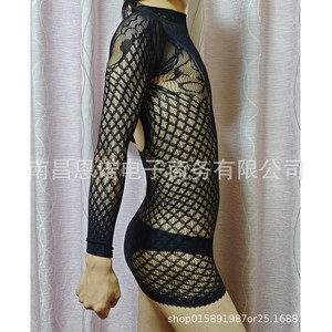 Body de mujer sexy con aberturas, manga larga, negro, transparente, lencería moldeadora, de una pieza, a la moda - Product Image 4