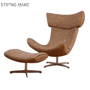 Metà del secolo schienale alto in pelle sintetica girevole funzione in fibra di vetro poltrona con pouf pouf - Product Image 6