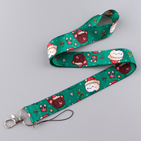 Cordons de Noël en polyester en gros, sangles porte-badge de fête avec imprimés de dessins animés Père Noël et Bonhomme de neige