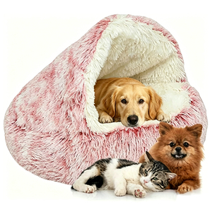 Dog Soft <b>Plush</b> Nest Semi-enclosed Pet Bed for Small Medium <b>Cats</b> Dogs Indoor Warm House Washable Pet Snooze Calming Donut Nest - Product Image 1