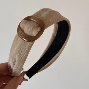 أزياء يابانية وكورية ، أغطية رأس نسائية بلون واحد ، ربطة شعر ، ربطة رأس واسعة مع مشبك بيضاوي من الراتنج البني - Product Image 3