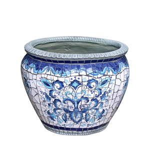 Mediterranean Blue Painted <b>Ceramic</b> Mosaic Flower <b>Pot</b> Tabletop Floor Garden Planter - Product Image 5