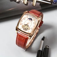 Montre-bracelet automatique de luxe Sewor 1931 avec boîtier en alliage, bracelet en cuir, mouvement mécanique squelette tourbillon pour homme