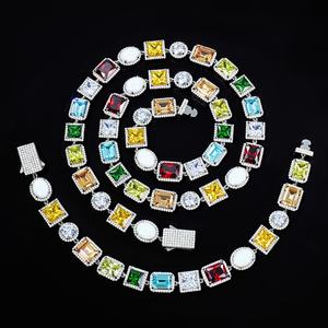 Custom Tropical Style 925 Silver Jewelry Sets Synthetic Cubic Zircon and <b>Opal</b> with Melee Moissanite Clustered <b>Bracelet</b>&Necklace - Product Image 1