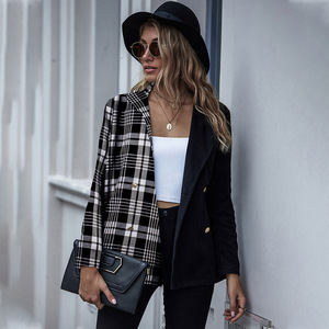 OEM Women Apparel Double-breasted Casual Coat Patchwork <strong>Check</strong> <strong>Ladies</strong> Suit blazer Women's <strong>Jacket</strong> - Product Image 2