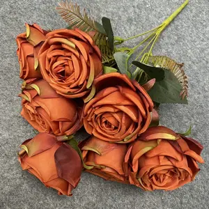 En Gros, Élégant <span class=keywords><strong>Bouquet</strong></span> de Roses <span class=keywords><strong>Artificielles</strong></span> Orange Automnal, Composition Florale pour Cadeau de Saint-Valentin ou Décoration de Table de Mariage - Product Image 6