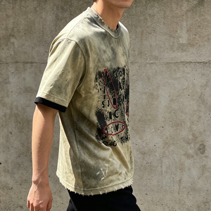 T-shirt Homme Personnalisé en Coton Épais Effet Vieilli Streetwear Imprimé Graphique Déchiré Coupe Courte Boxy Vintage Délavé à l'Acide - Product Image 3