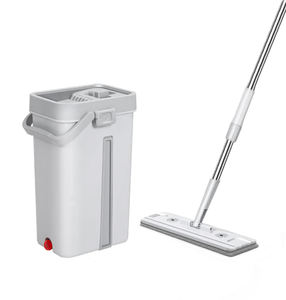 Serpillière plate en microfibre à poteau en acier magique à main libre avec seau unique sans impasse Nettoyage facile pour nettoyage des sols à 360 tours - Product Image 1