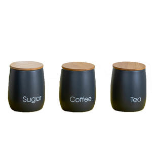 Wholesale Set Of 3 PCS Metal Food Coffee Storage Canister Sets With Wooden Lid