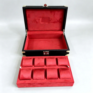Rectangle Leatherette <b>Watch</b> Box with Velvet Interior and Buckle Closure Red Color Protective <b>Case</b> for Storage - Product Image 4
