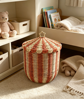 Panier de rangement multifonctionnel tressé à la main avec couvercle et poignée en corde de papier pour salle de bain, armoire, rangement de vêtements et articles ménagers