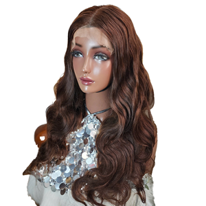 Pelucas sin pegamento de cabello humano virgen vietnamita al por mayor, ondulado, marrón chocolate, largo pequeño, 250% de densidad, encaje frontal completo - Product Image 1