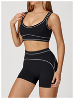 Ensemble de yoga brossé contrastant anti-transpiration avec bretelles – Tenue de sport haut de gamme pour femme en Spandex/Nylon