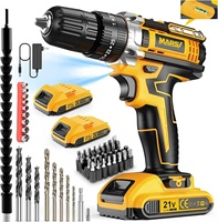 Ensemble de perceuse sans fil 21V 2 batteries 2000mAh 1500 tr/min 3 réglages de couple 56 accessoires Mandrin sans clé intégré 3/8 pouces Lumière LED Max 398