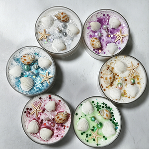Coffret de 6 bougies de luxe en cire de soja, décorées de coquillages, de paillettes, de fleurs séchées et de pierres de cristal, pour la maison, cadeau de Pâques - Product Image 3