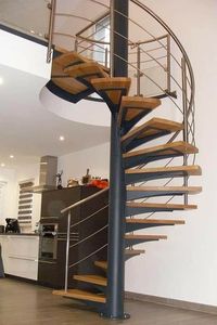 <span class=keywords><strong>Escalier</strong></span> en arc <span class=keywords><strong>intérieur</strong></span> moderne au design élégant et généreux avec <span class=keywords><strong>marches</strong></span> flottantes en acier inoxydable et en bois - Product Image 5