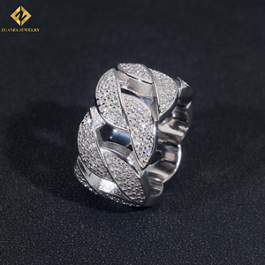 ZUANFA JEWELRY 3 Rows Stone <b>Moon</b> Shape Moissanite Hip Hop 925 Silver Rhodium Plated Pave Setting Jewelry Man Band Cuban <b>Ring</b> - Product Image 5
