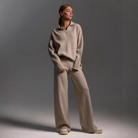 Vêtements en gros personnalisés pour femmes, ensemble de survêtement en tricot à col en V, 2 pièces, sweat-shirt ample et pantalon de survêtement, ensembles de jogging pour femmes