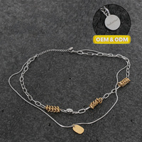 Collier double couche fini poli KINDLOVEHEART en acier inoxydable 304, multi-chaînes, 2 pendentifs, cadeau unisexe