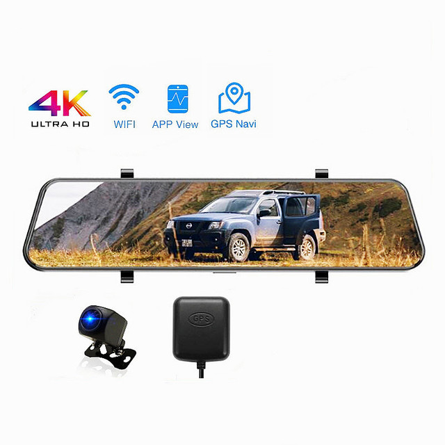 12 Inch 4K+1080P Dual Lens Rearview Mirror Dash Cam 4k With GPS WiFi Navigation for Car Electric Monitor