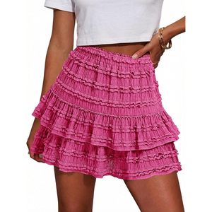 Jupe courte à volants pour femme, taille haute, à plusieurs niveaux, fluide, style bohème, pour le golf et le tennis, douce, légère, séchage rapide - Product Image 1
