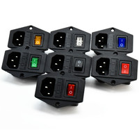 Prise femelle C14 noire AC-01A de Chine avec interrupteur LED d'éclairage AC à 2, 3 ou 4 broches (rouge, jaune, bleu, vert, blanc)
