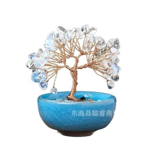 Arbre à monnaie en cristal fait main dans un bol en céramique craquelée pour la décoration de la maison, du bureau ou comme cadeau - Product Image 5