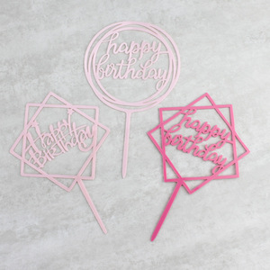 Happy Birthday Acrylic Cake Toppers Square Circle Die Cut Reusable Birthday Decor - Product Image 1
