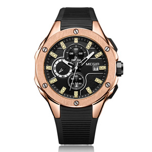 Reloj de cuarzo MEGIR 2053 hecho en china para hombre, correa de goma excel, pantalla de fecha, reloj deportivo impermeable - Product Image 1