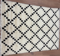 Tapis shaggy en laine fait main noir et blanc à motif géométrique losanges, à poils longs, antistatique, adapté aux animaux domestiques, pour salon et chambre à coucher