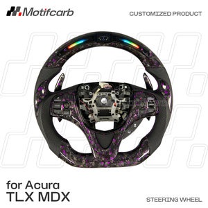 พวงมาลัย LED คาร์บอนไฟเบอร์พร้อมแป้นเปลี่ยนเกียร์สำหรับ Acura TLX MDX A-Spec PMC 2015-2020อัปเกรดกีฬาสีม่วงแบบกำหนดเอง - Product Image 2