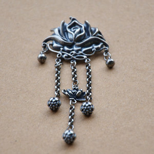 Collier pendentif à fleurs en argent tibétain avec fermeture à bouton, accessoires de bijoux DIY unisexe - Product Image 3