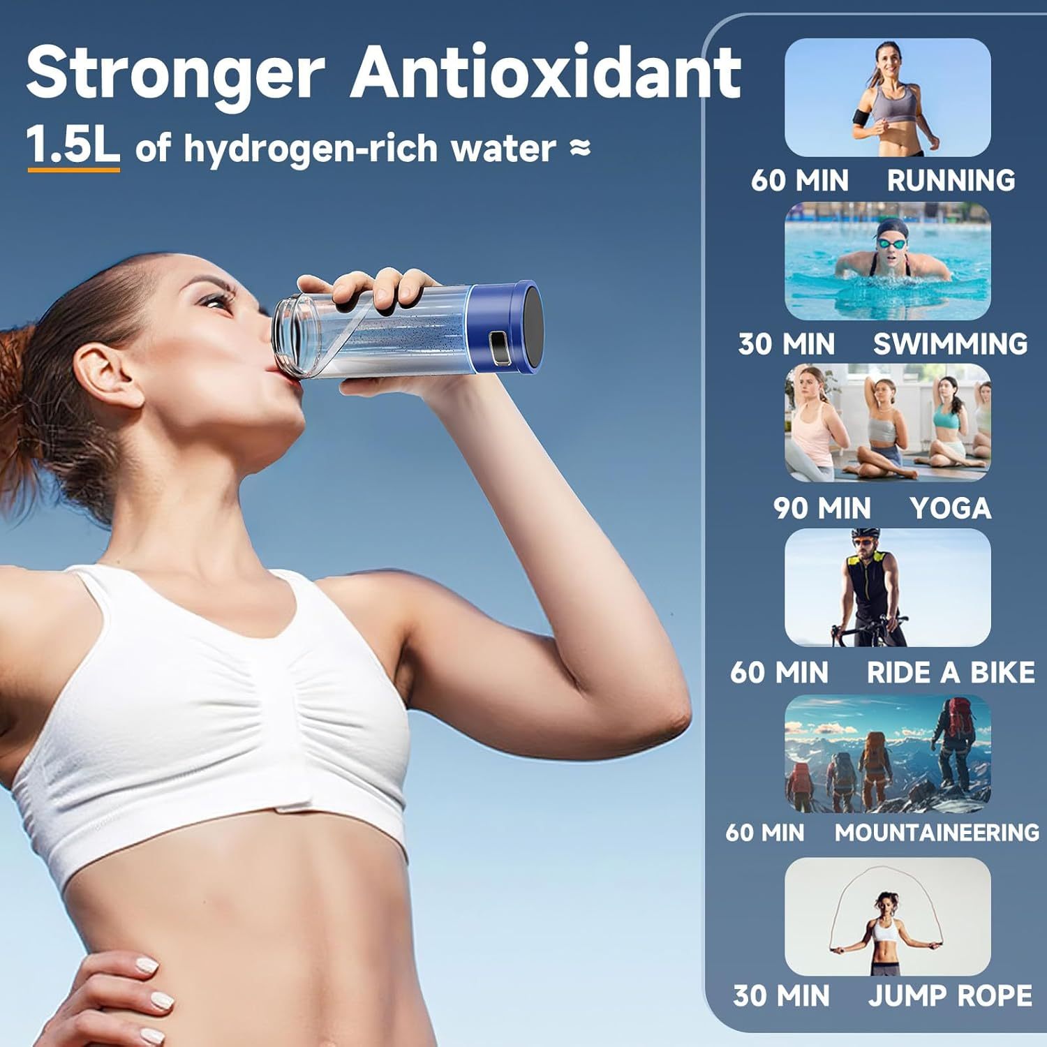 Smart Bottle Portable Hydrogen Water Bottle Generator SPE PEM Hydrogen Ionized Bottle 400ml Hydrogen-Rich Water Cup For Health