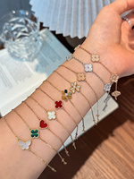 Nouveau bracelet trèfle à quatre feuilles en or 18 carats, coquille naturelle et pierres précieuses colorées, bijoux fins à porter au quotidien