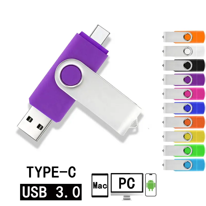 Clé USB pivotante haute vitesse Otg type-c Clé USB 8 Go 16 Go 32 Go 64 Go 128 Go Clé USB personnalisée